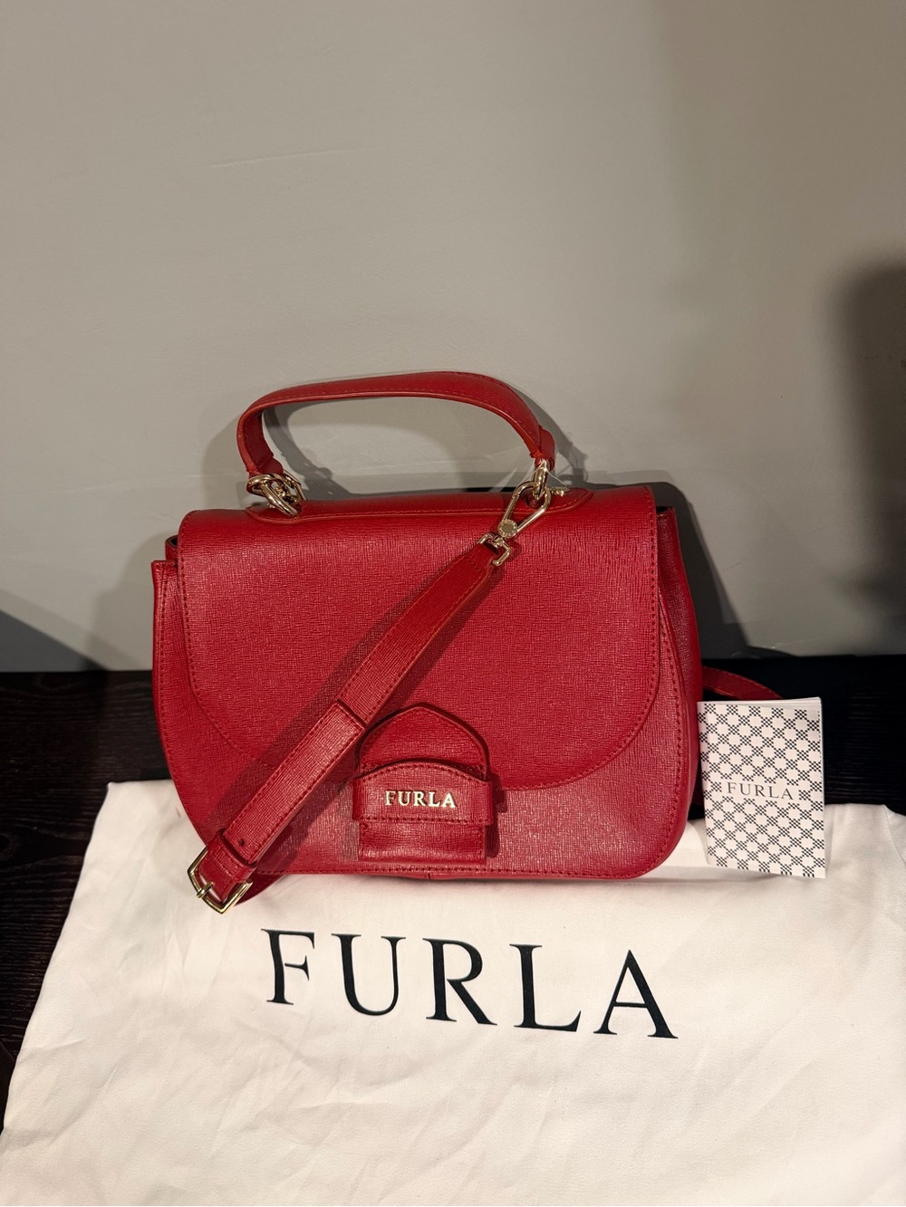 *NEW* FURLA Red Leather Crossbody w/ Detachable Strap, Gold Hardware & Dust Bag